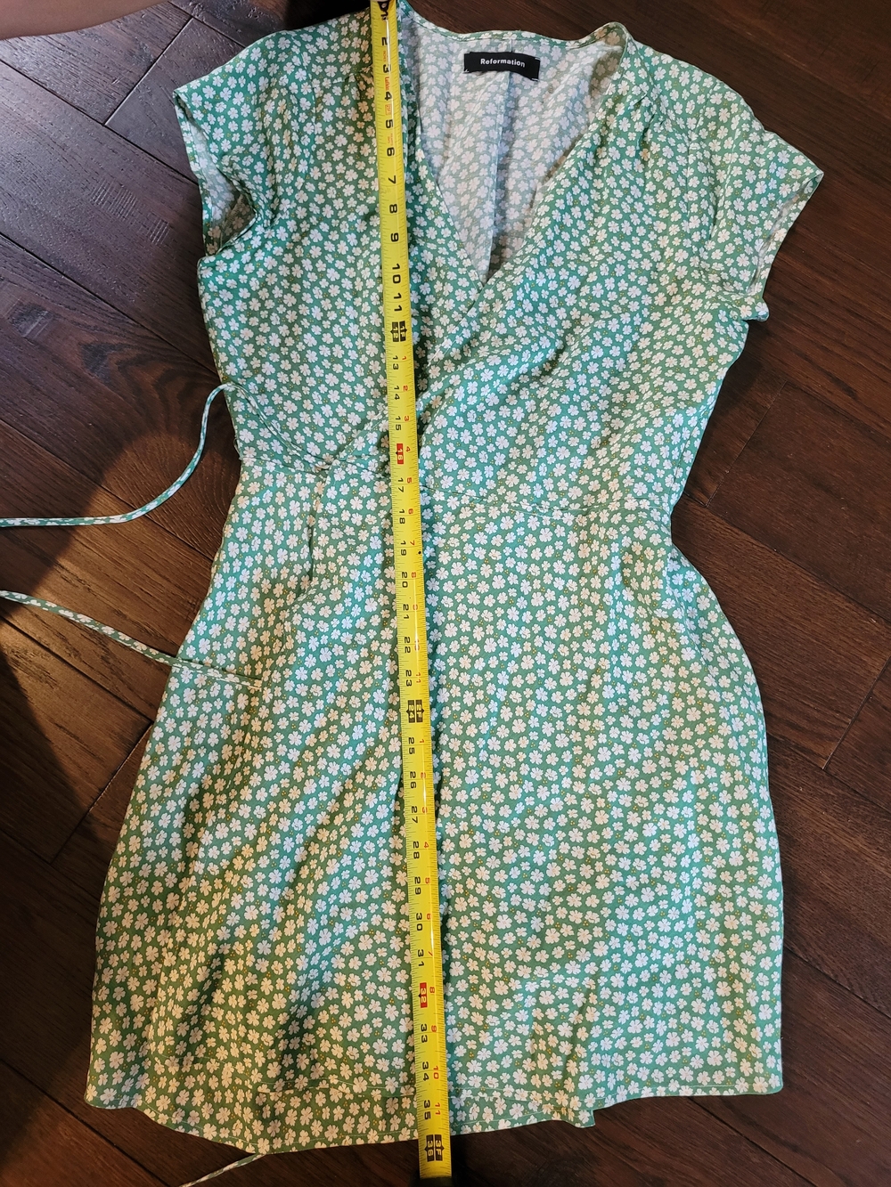Reformation Green Floral Wrap Mini Dress - Picture 6 of 7